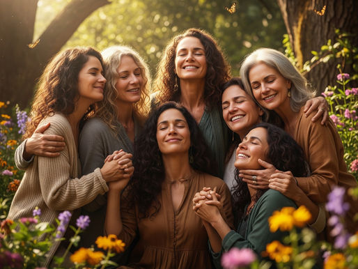 Powerful, mid age and heart-centered women experiencing emotional heaven on earth
