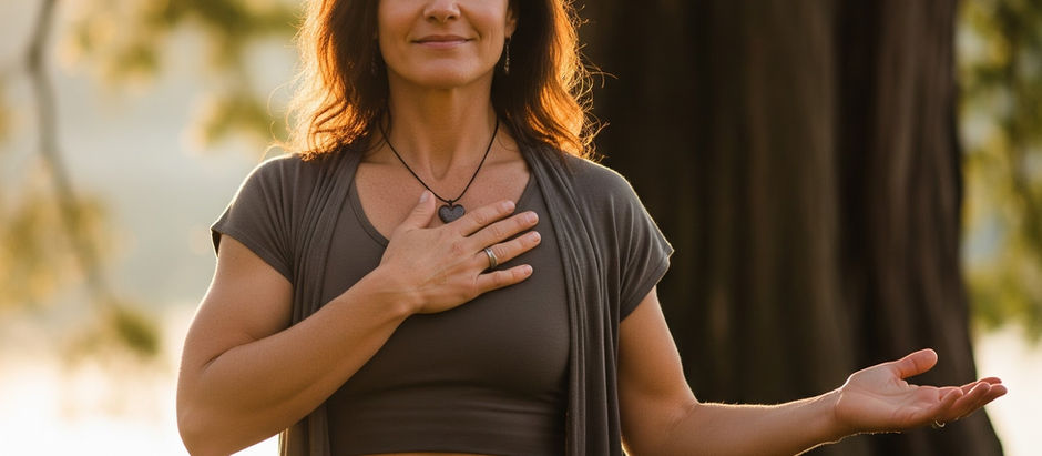 powerful, heart centered, mid age woman honoring her body