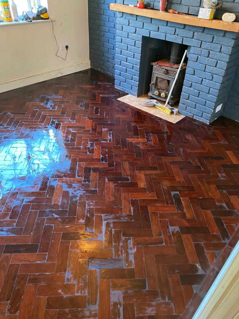 sanded and freshly varnished Herringbone floor construction by local kent carpenters IJB carpentry