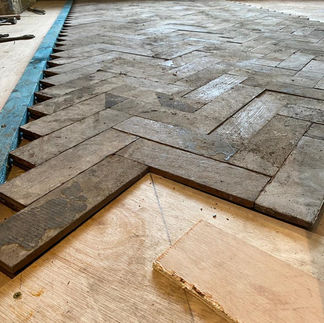 close up of Herringbone floor construction by local kent carpenters IJB carpentry