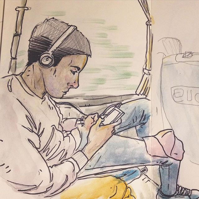Dibujo Lucas Palomino. Chico bus