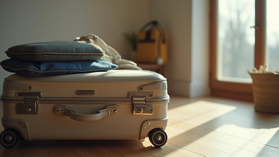 Eye-level view of a minimalist suitcase packed for travel