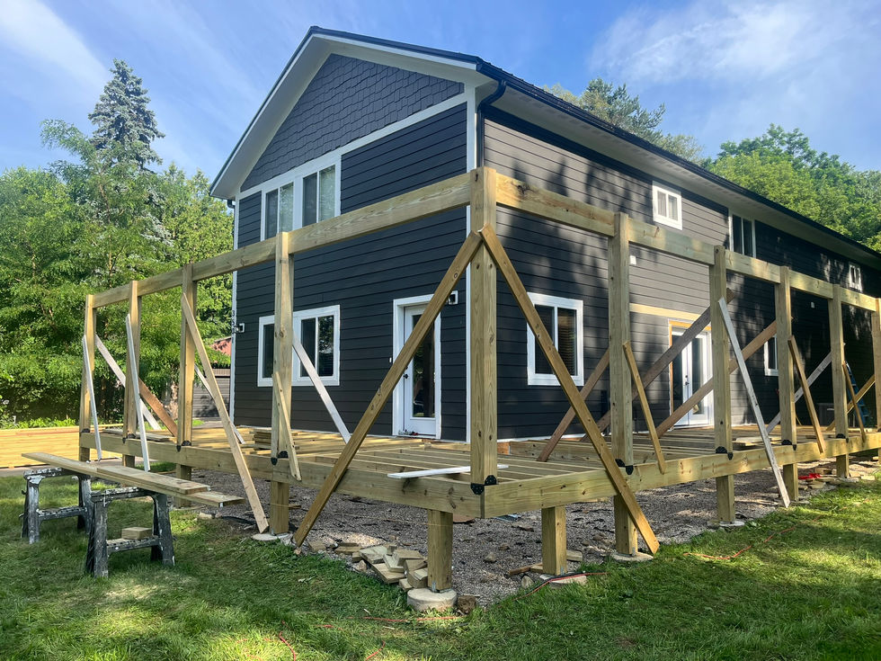 Deck construction covered roof framing