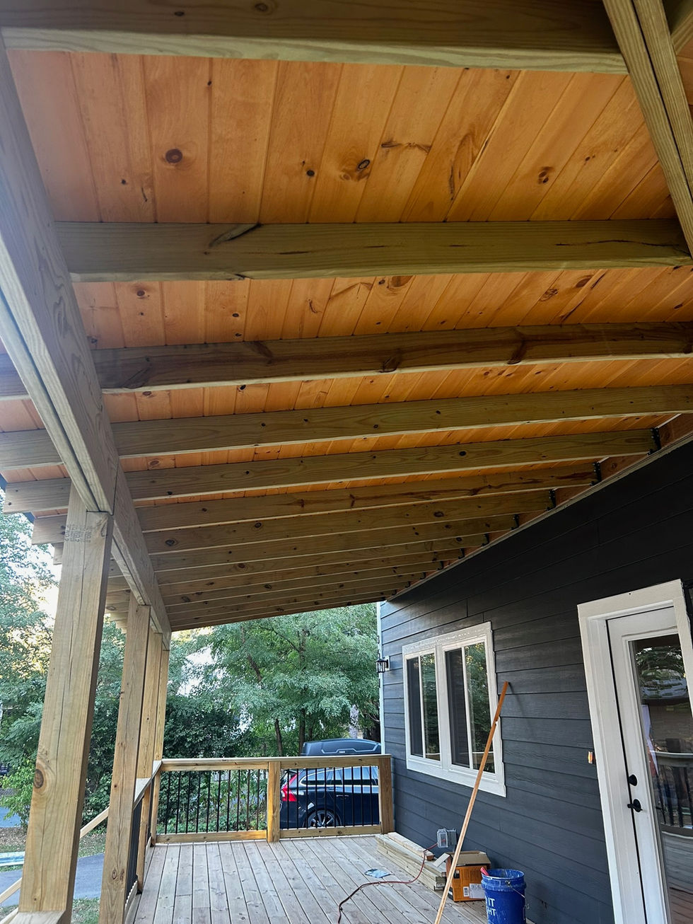 Deck construction roof staining.