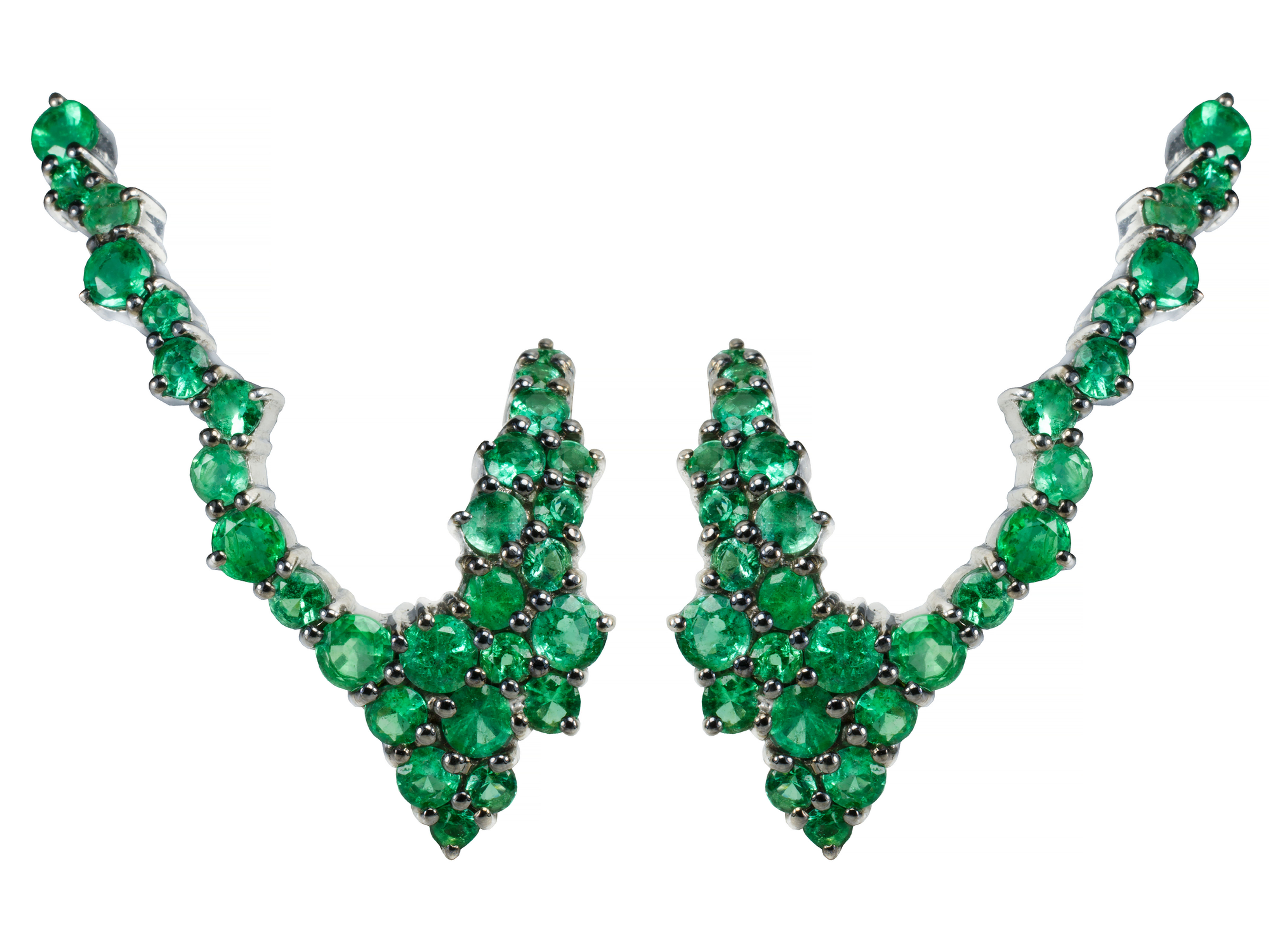 Brinco Asa Esmeralda em ouro 18k Ródio Negro