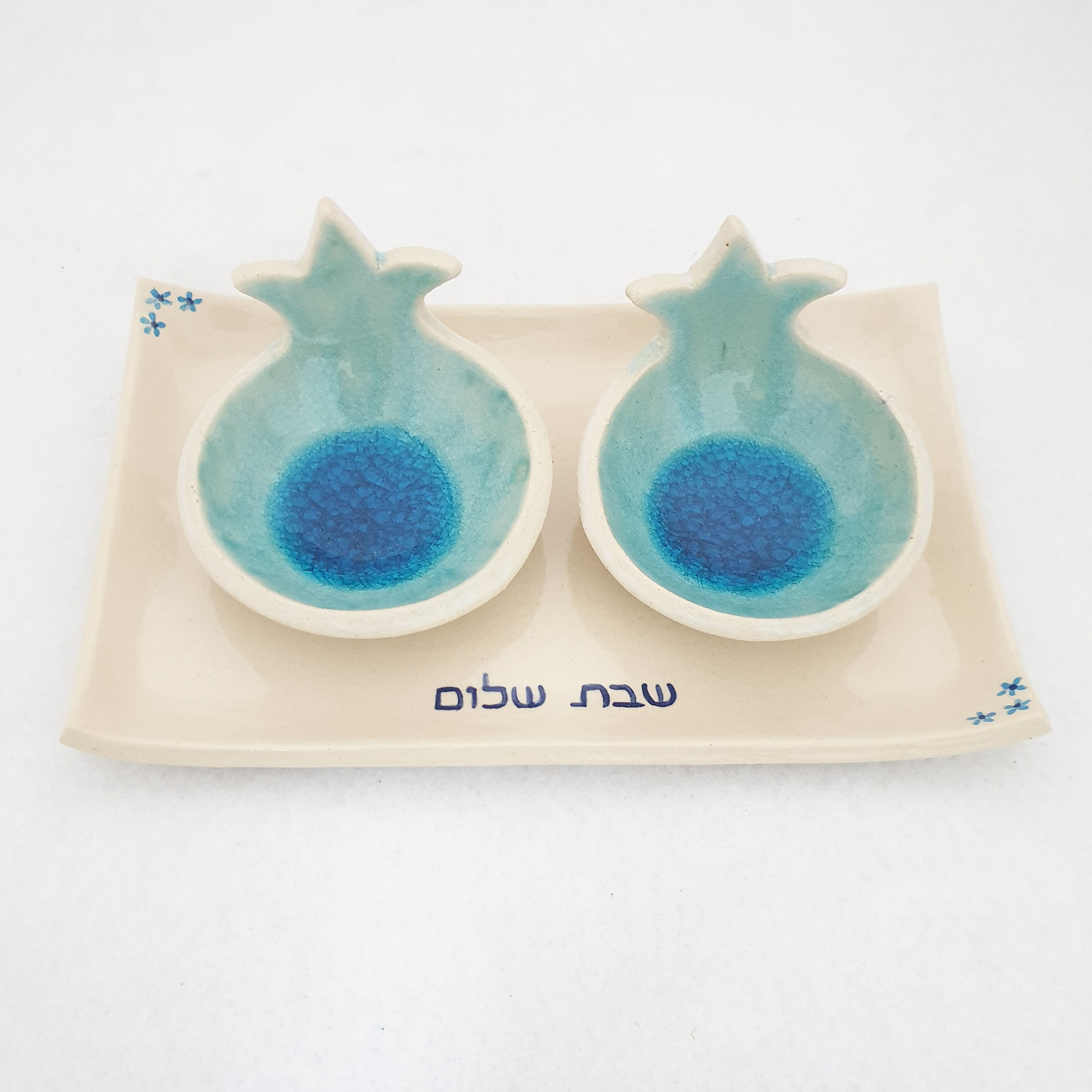 סט פמוטי רימונים בטורקיז ומגש