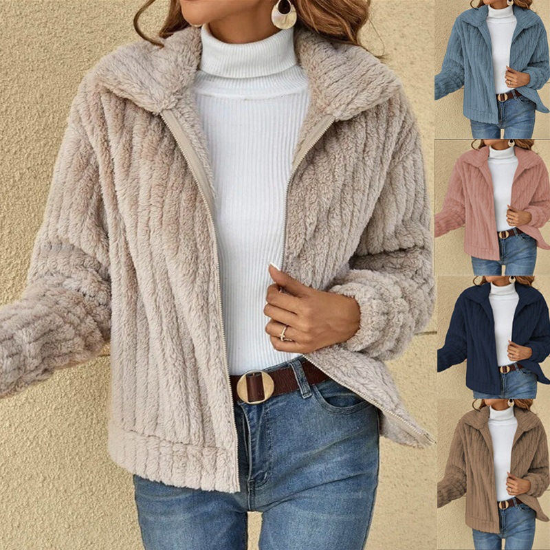 Autumn Winter Women Warm Furry Jacket New Fashion Patchwork Lapel Overcoat Femal