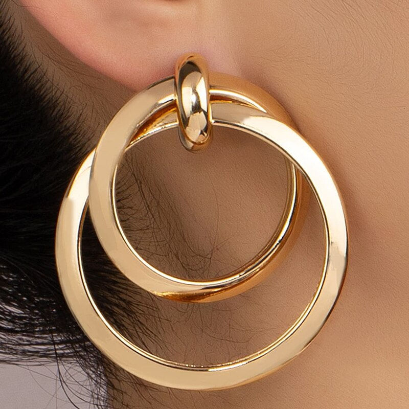 Gold Color Twisted Big Hoop Earrings For Women Night Club Party Girls Drop Earri