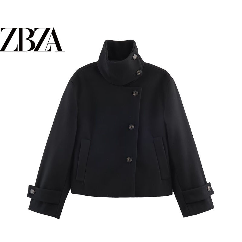 Fashionable ZR Wind Short Stand Collar Coat Women's Stylish Polyester Fiber Warm