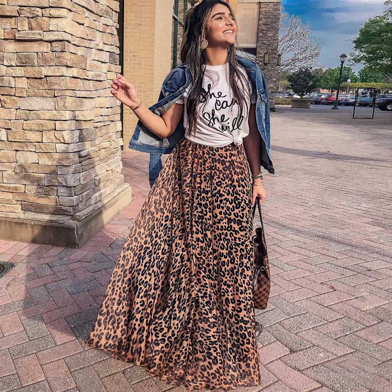 GypsyLady Leopard Maxi Skirt Elasstic Skirt Women Asymmetric Summer Skirt Boho C