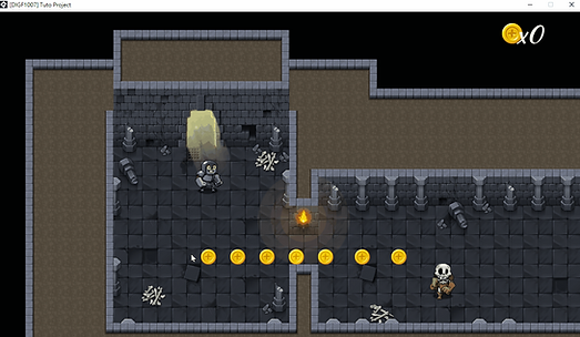 Hero’s Trail teaching example: a coin pickup test with the counter rising from zero to seven.