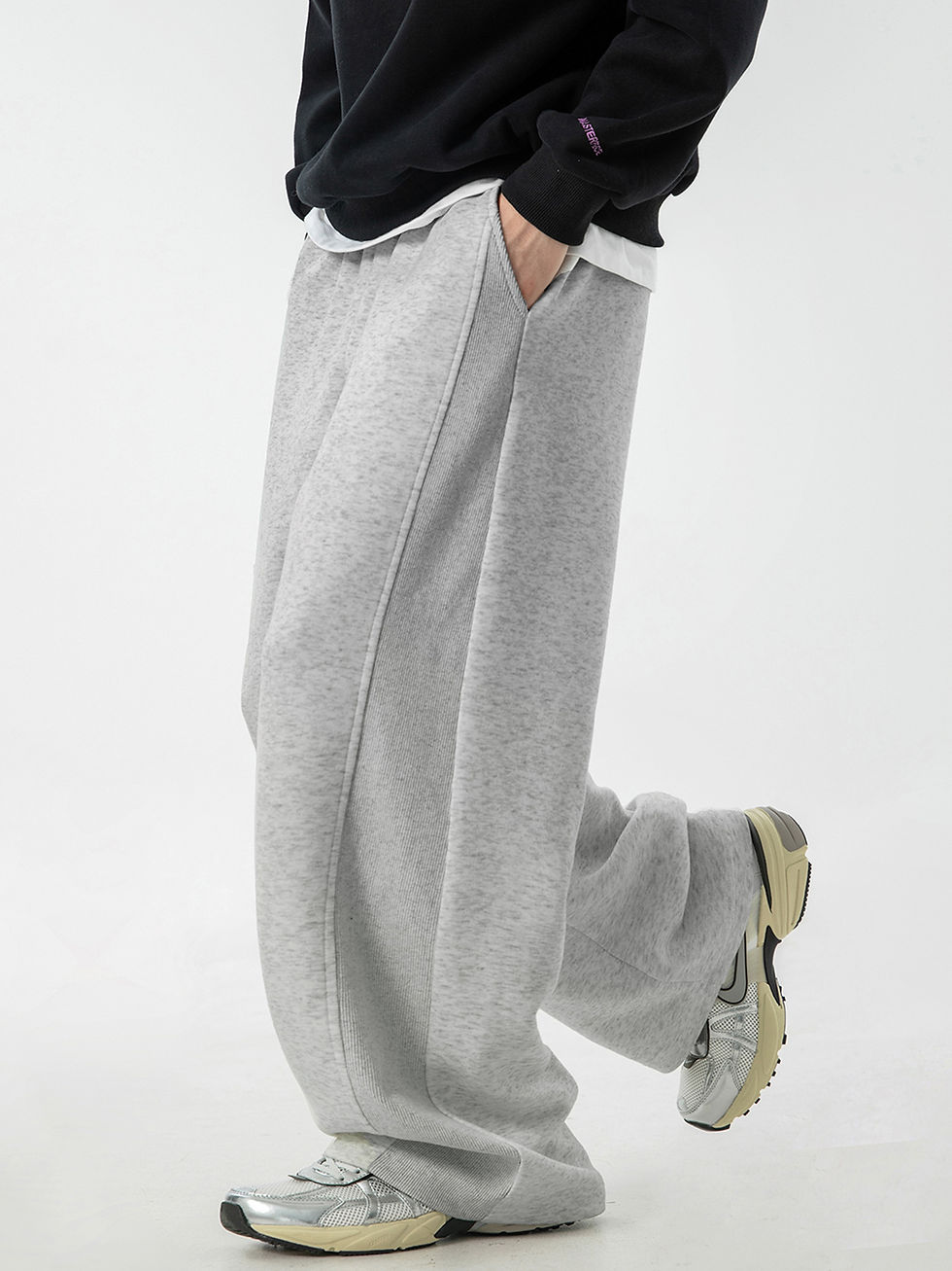 Thumbnail: Mens Side Panel Straight Leg Casual Pants Heavyweight Loose Fit Sweatpants