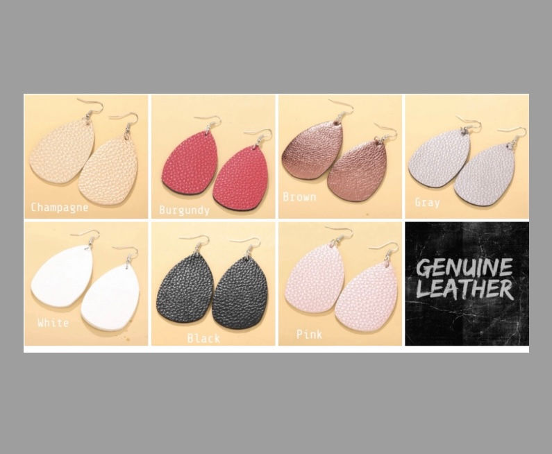 Textured LEATHER Drop Earrings - Many color choices!