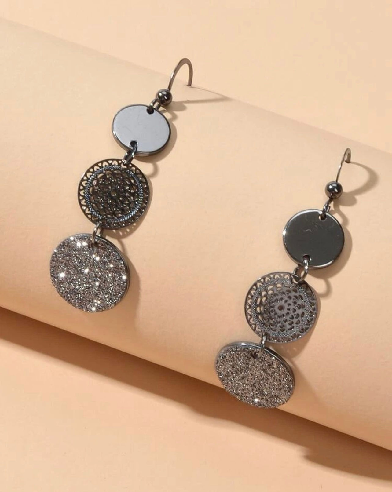 Gun Metal & Sparkle 3-Disc Dangle Earrings