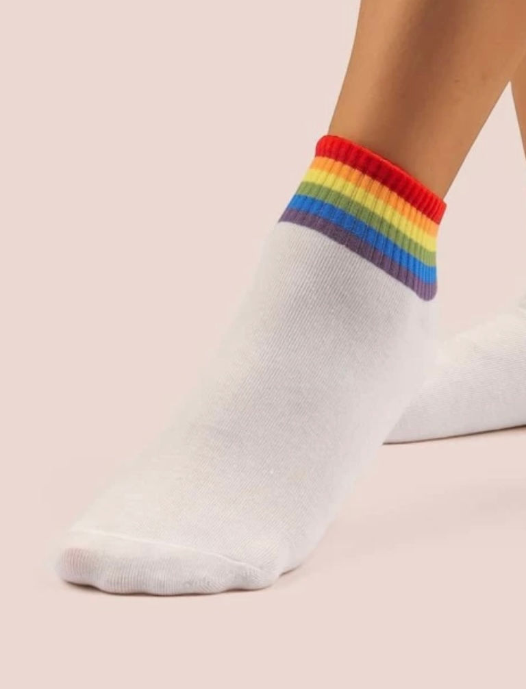 Thumbnail: RAINBOW Stripe Topped Ankle Socks