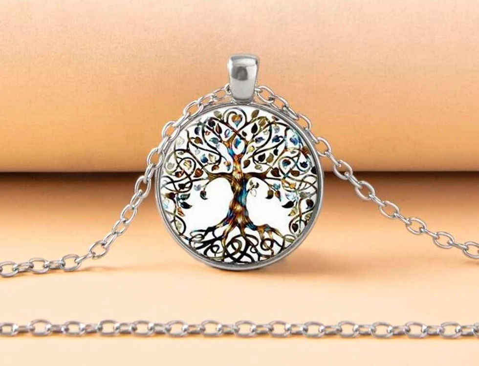 Thumbnail: 22" Life Tree White Background Dome Pendant Chain Necklace