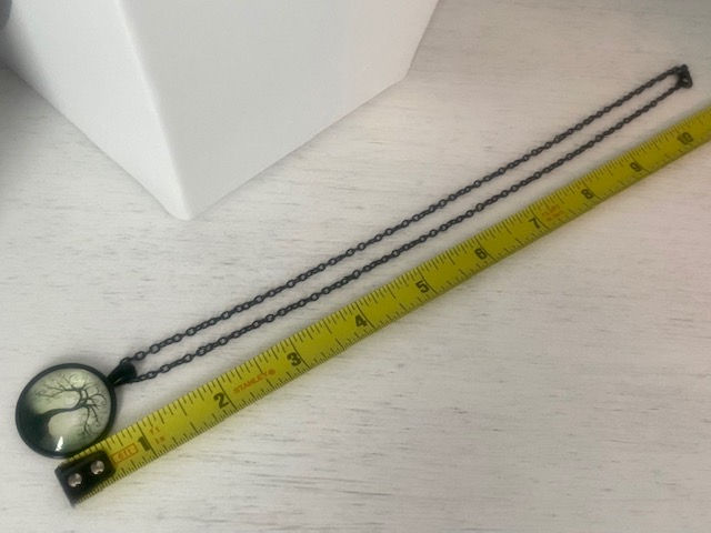 Thumbnail: 22" Moonlit Tree Dome Pendant Black Chain Necklace
