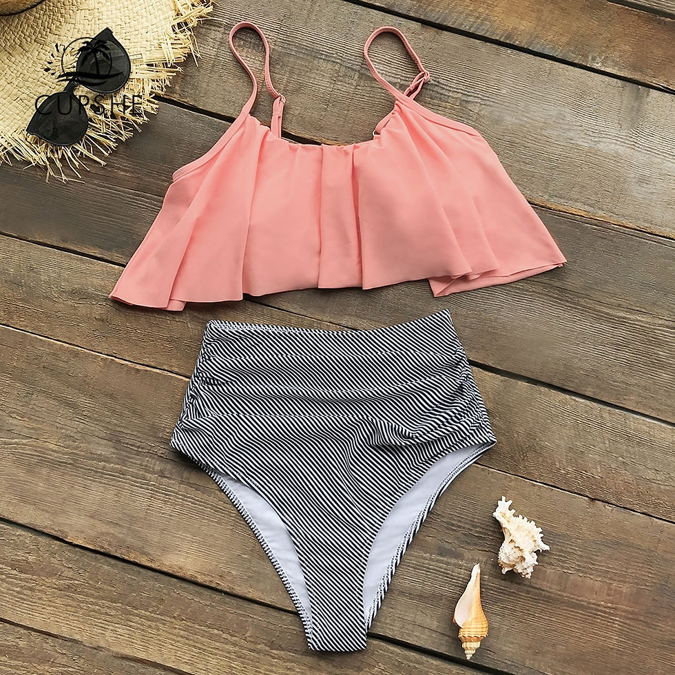 Conjuntos de Bikini de talla alta de color rosa y rayas | PARAIRDEVACACIONES.COM