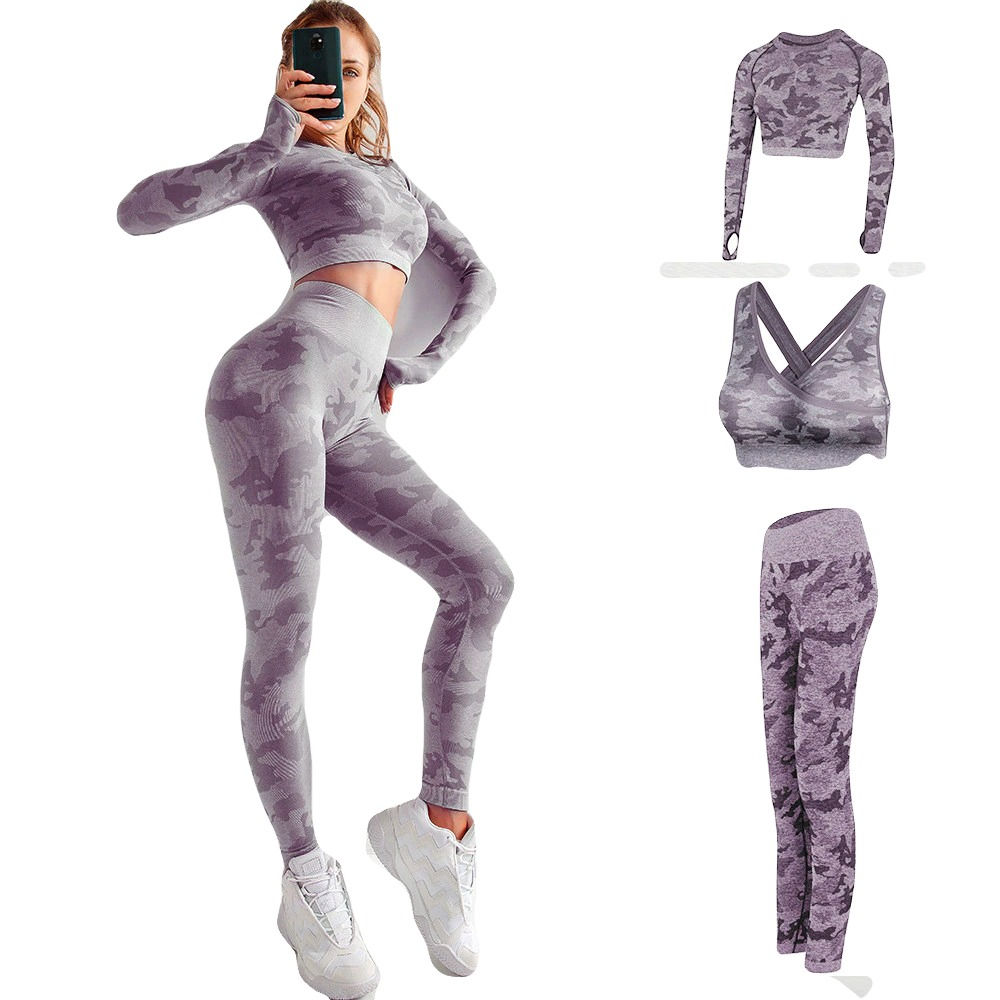 Conjunto de leggings de 3 piezas para hacer yoga de camuflaje para mujer | PARAIRDEVACACIONES.COM