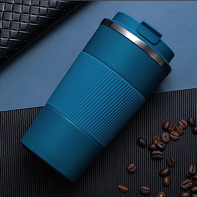 Miniatura: Taza termo de café doble de acero inoxidable con funda antideslizante