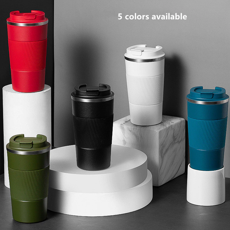 Miniatura: Taza termo de café doble de acero inoxidable con funda antideslizante