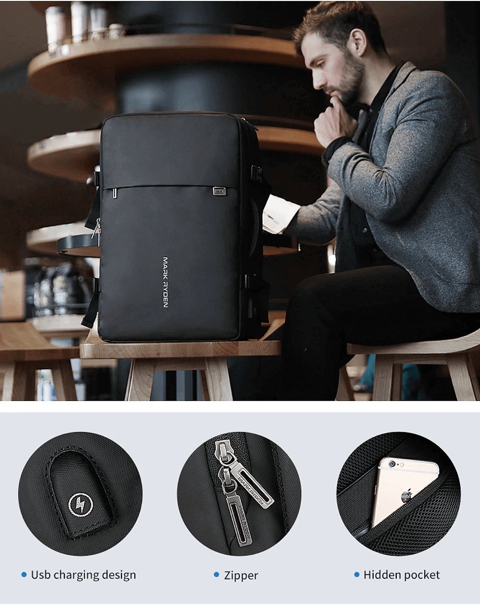 Mochila de viaje antirrobo usb para portátil parairdevacaciones.com