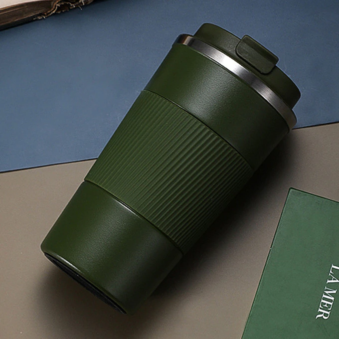Miniatura: Taza termo de café doble de acero inoxidable con funda antideslizante