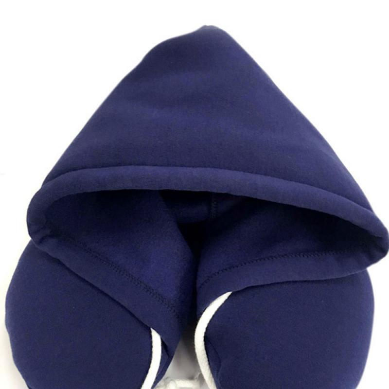 Almohada de viaje con capucha gorro azul marino parairdevacaciones.com