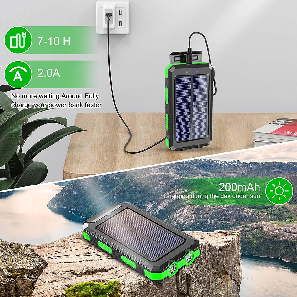 Thumbnail: Banco de energia de viaje con panel solar portatil, 20000mAh con linternas LED