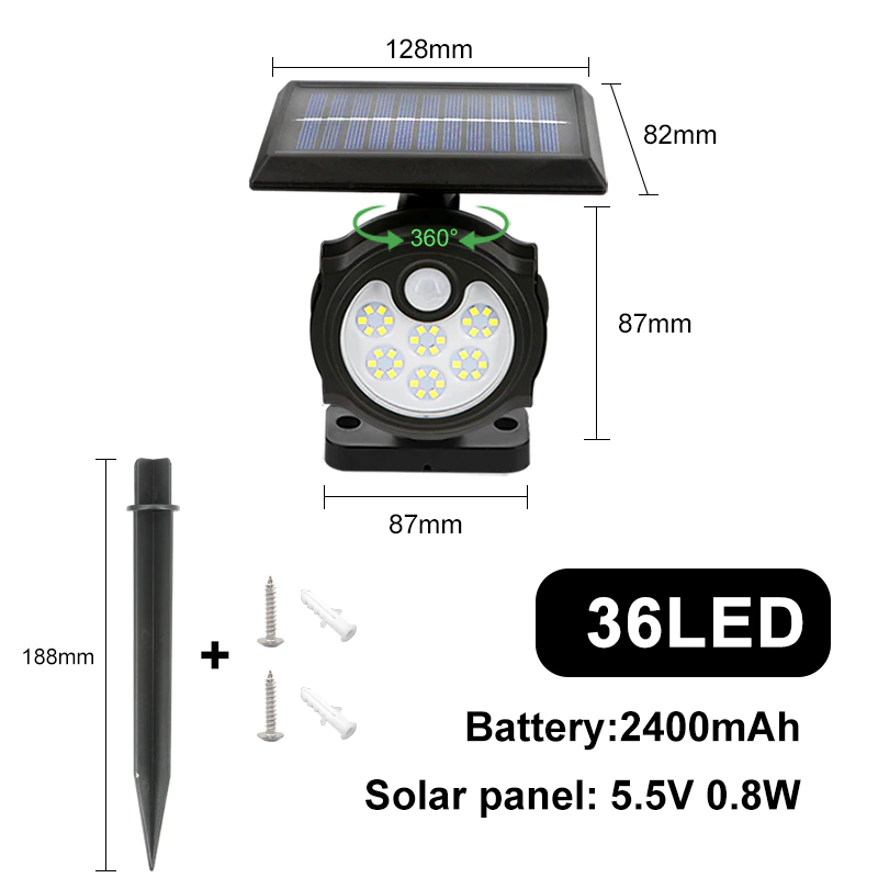 Miniatura: Lámpara solar LED con panel solar para exteriores con sensor de movimiento  | EBEPEX Express