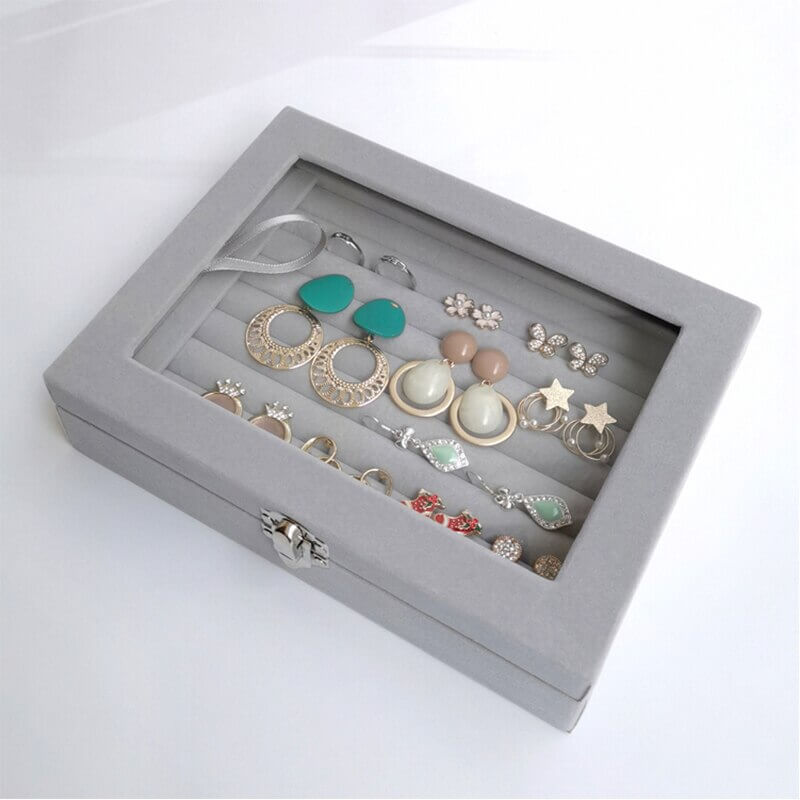 Miniatura: organizador de joyas con espejo, caja de viaje extraíble para anillos, pulseras, pendientes, forro de terciopelo Parairdevaca