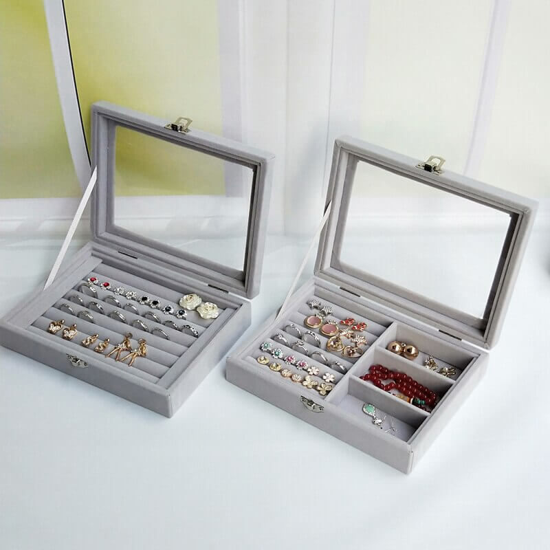 Miniatura: organizador de joyas con espejo, caja de viaje extraíble para anillos, pulseras, pendientes, forro de terciopelo Parairdevaca