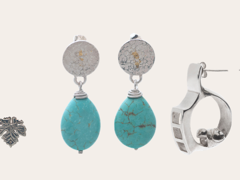Three different earring styles—stud, drop, and hoop—displayed side by side on a neutral background, illustrating how to choose the right earrings