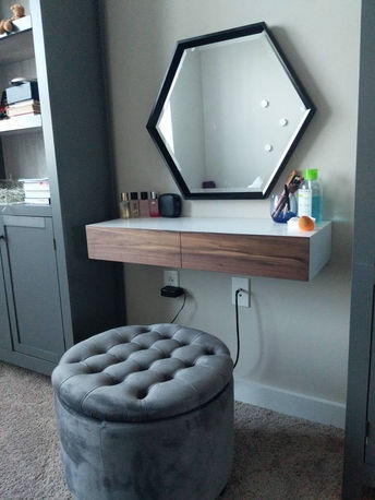 floating makeup vanity walnut drawer