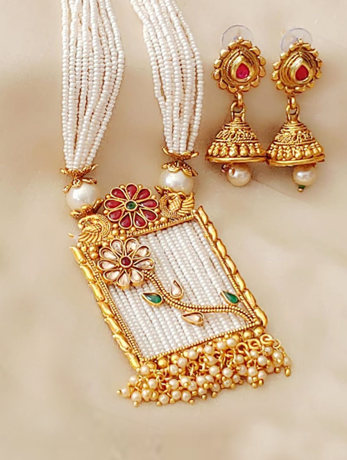 Kundan Long Moti Mala Set | Cathiehandmade