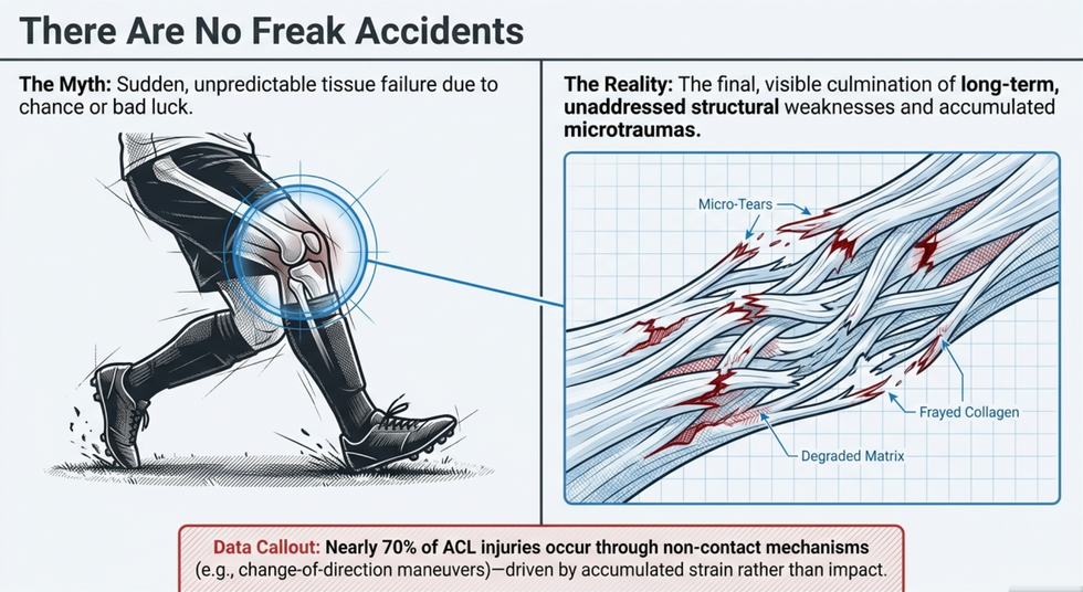 Show there are not freak accidents when it comes to injury in sports, overloading tissue with out adequate rest is the main culprit.