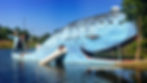An 80-ft blue whale statue made of cement