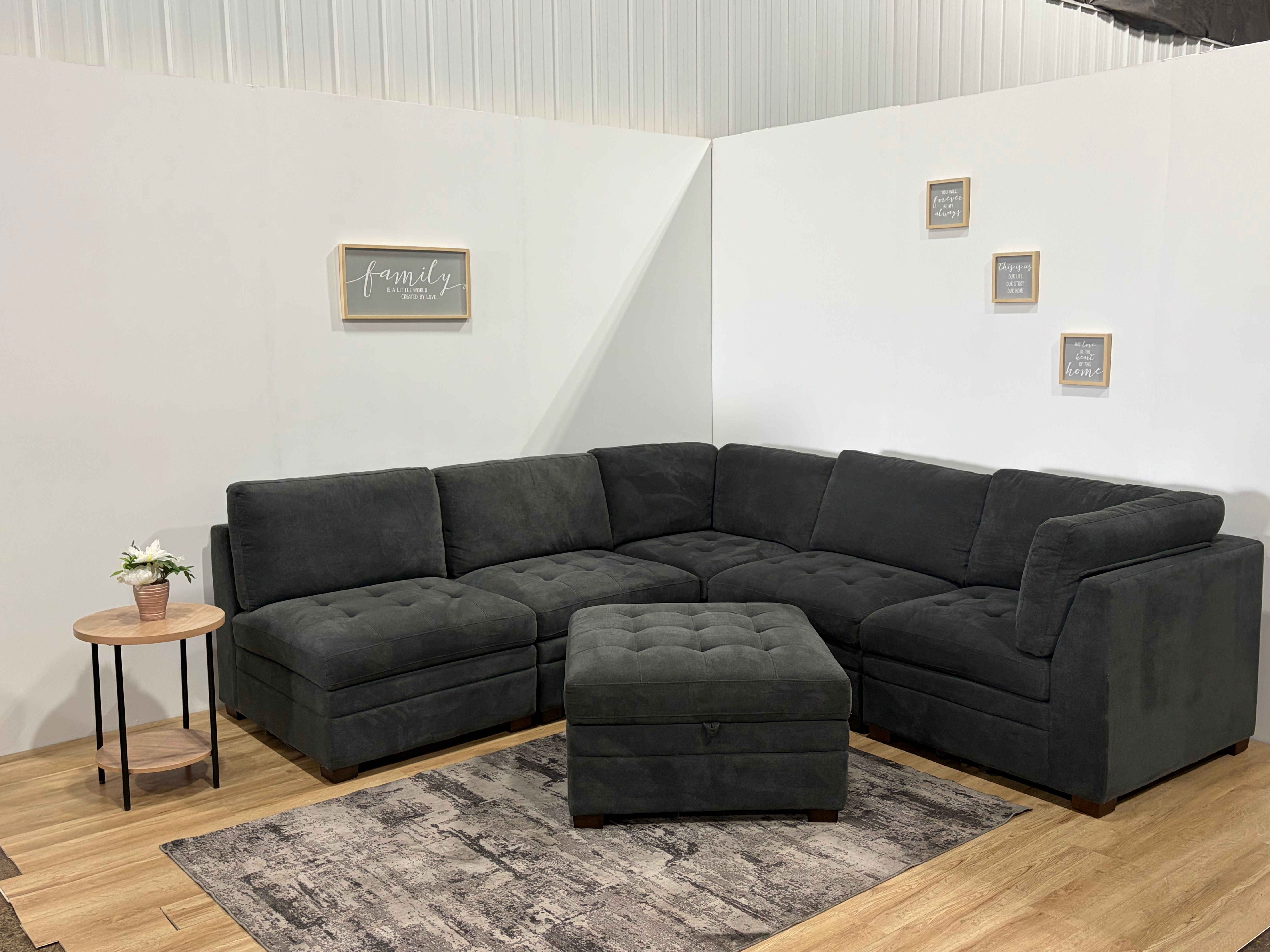 Thomasville Tisdale Gray Fabric Sectional with Storage Ottoman