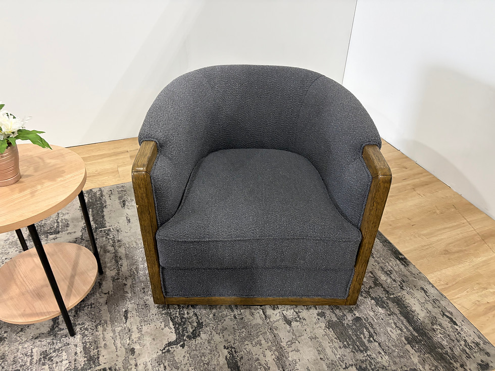 Thumbnail: Thomasville Fabric Swivel Chair with Wood Trim