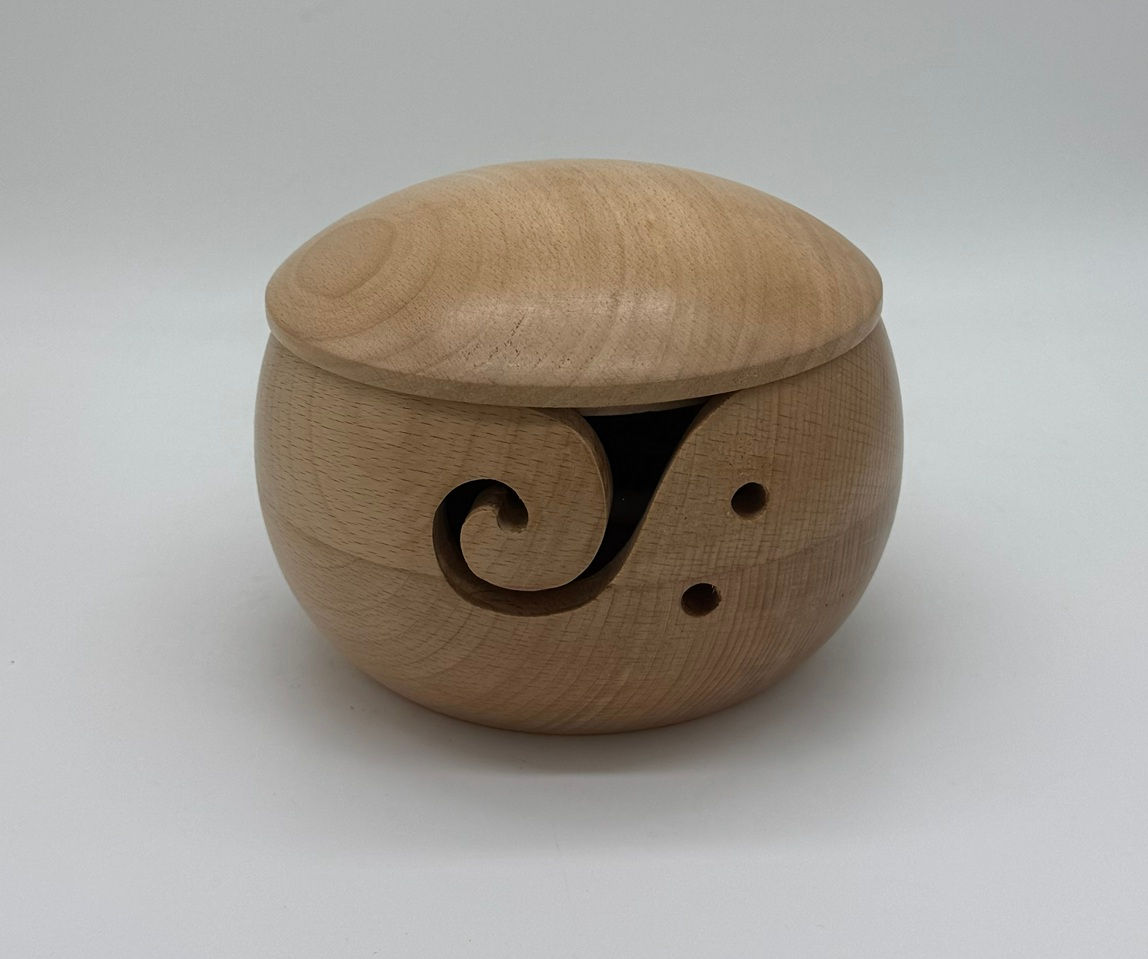 Yarn Holder Bowl with the Lid, Wood, 5.5" Diameter 4.5" Height