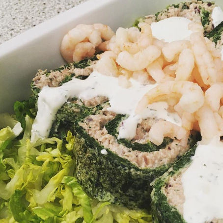 Tunroulade med rejer og dilddressing