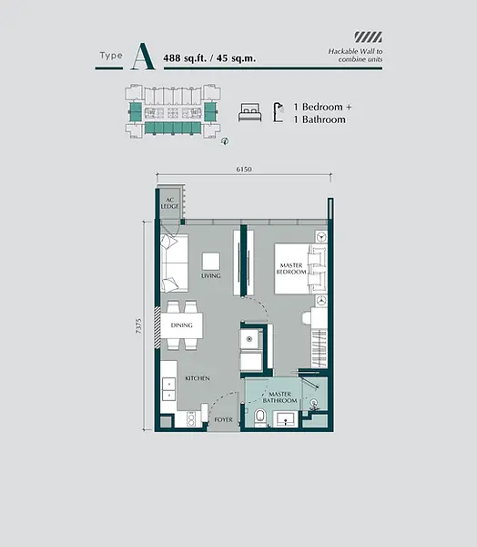 times square 2 floorplan 1 bedroom
