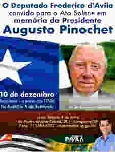 Chamada do deputado Frederico d'Avila para ato em memória do criminoso Augusto Pinochet. Atente-se que a bandeira de São Paulo está mesclada com a bandeira do tempo da monarquia.