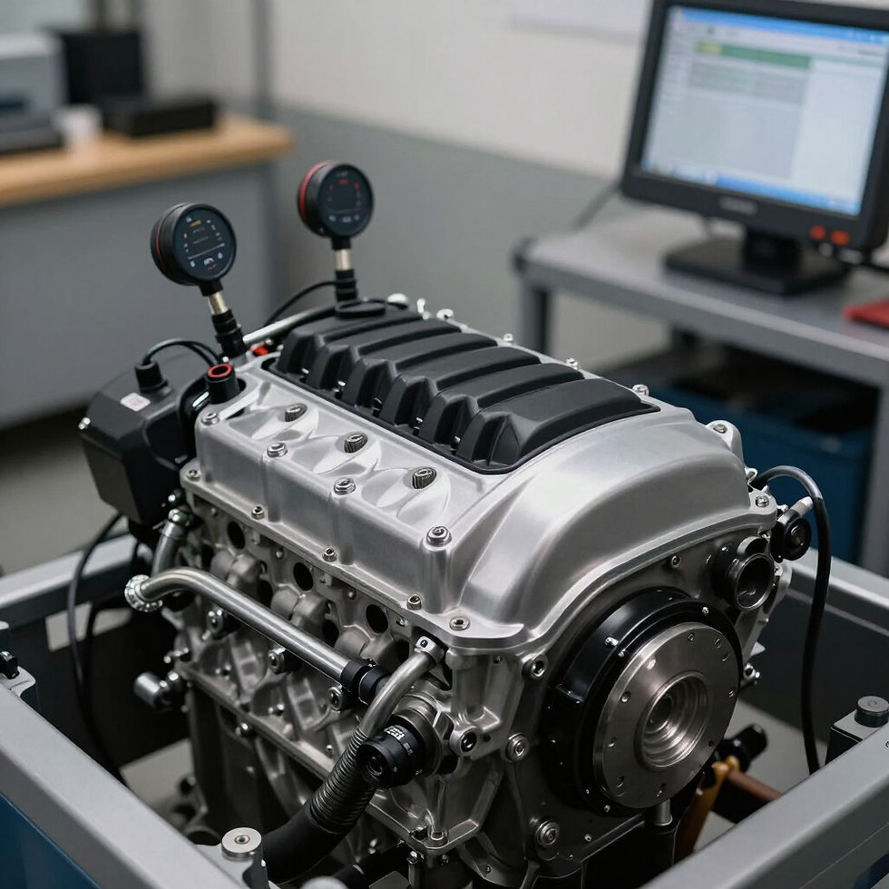 High-performance engine block on a calibration test stand representing Stage 1 performance tuning by Liberty Maps