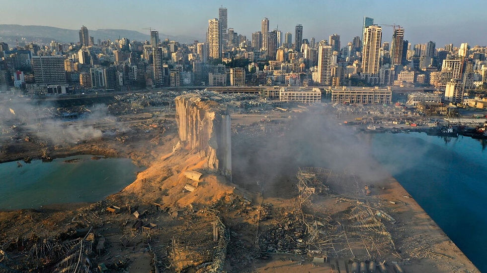 Aerial view of Beirut's port following the 2020 explosion