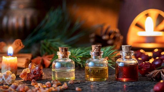 bottles of oil and frankincense
