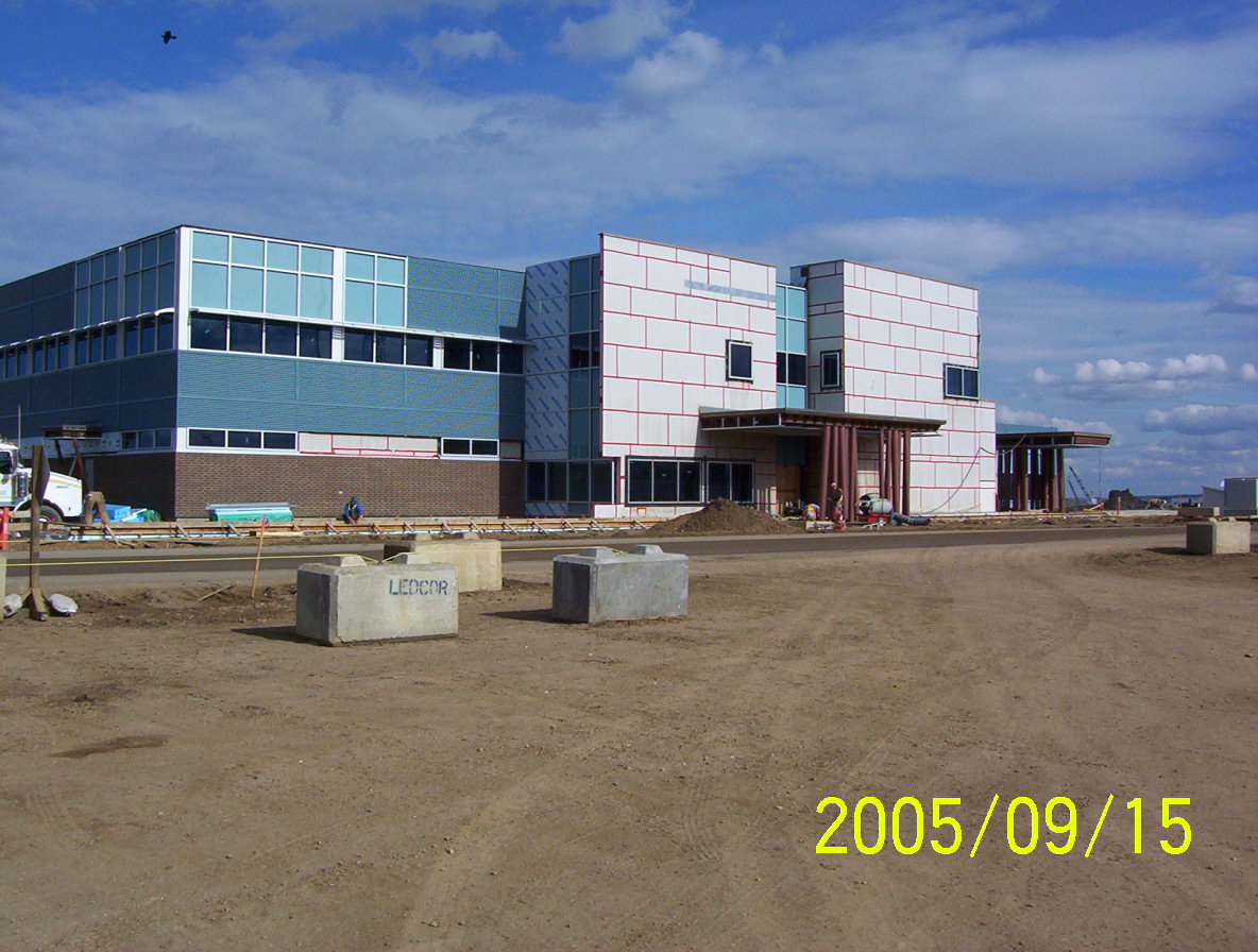 OPTI Canada Administration and Control Building — Northwest perspective — construction progress, September 2005