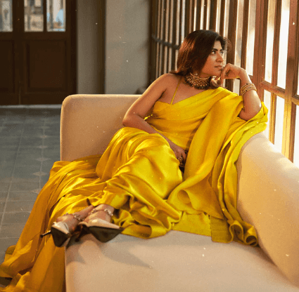 Yellow Designer silk saree for Haldi