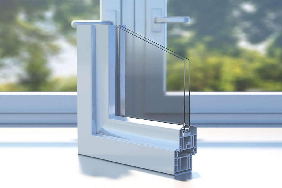 A close-up of a cross-section of an energy-efficient double-pane window, highlighting its insulated glass and durable frame.