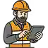 Construction worker on tablet.